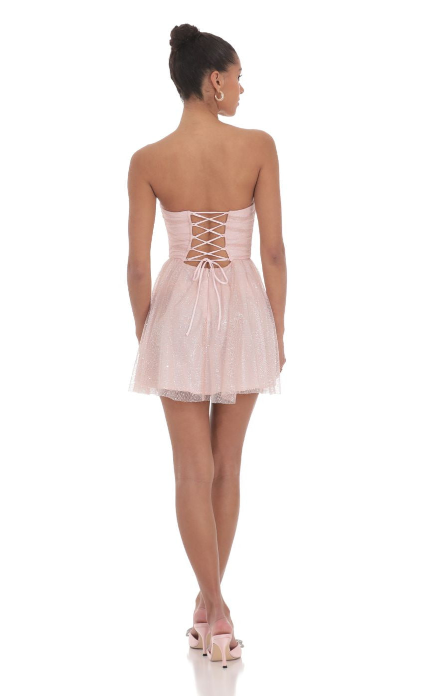 Lucy in the Sky Glitter Strapless A-Line Dress in Pink