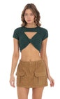 Lucy in the Sky Knit Cutout Top in Green