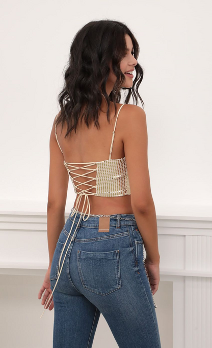 Lucy in the Sky Mirror Sequin Strappy Crop Top