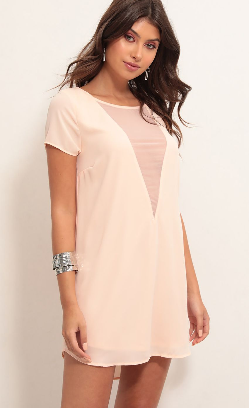 Lucy in the Sky Plunge Shift Dress in Light Coral