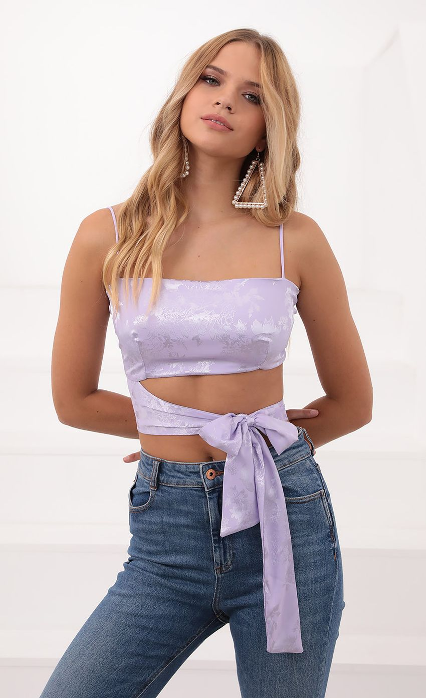 Lucy in the Sky Jacquard Wrap Top in Lavender