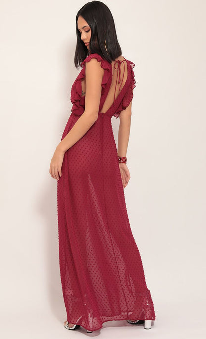 Lucy in the Sky Layla Ruffle Chiffon Maxi in Ruby Dots