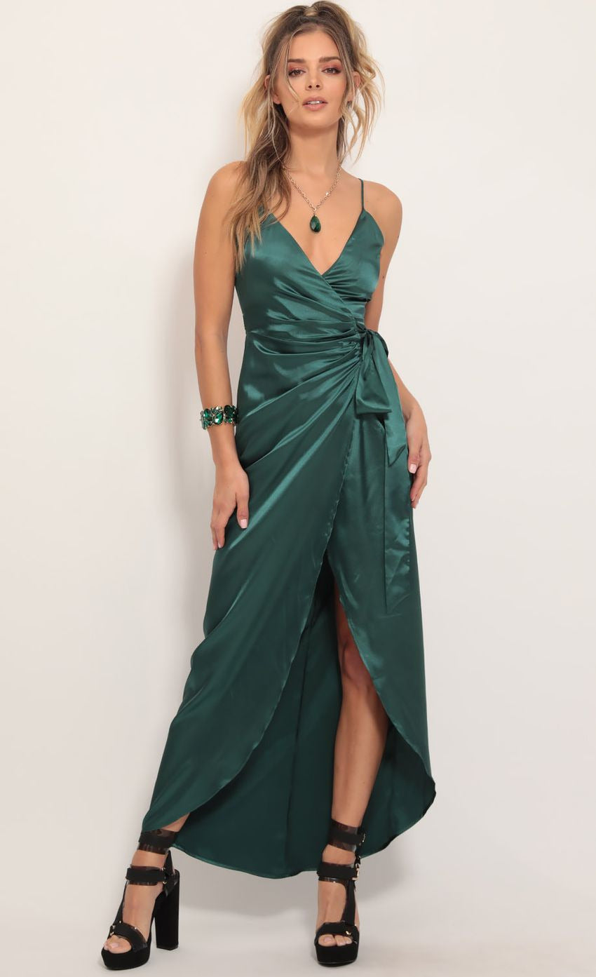 Lucy in the Sky Pleated Satin Maxi Dress