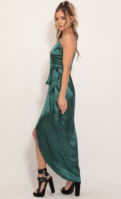 Lucy in the Sky Pleated Satin Maxi Dress