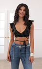 Lucy in the Sky Ruffle Crop Top in Black Velvet