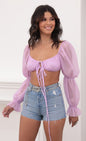 Lucy in the Sky Puff Sleeve Front Tie Crop In Lilac