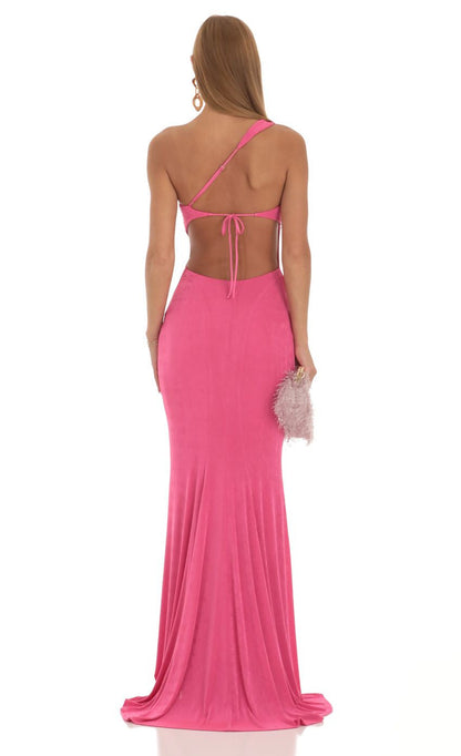 Lucy in the Sky One Shoulder Maxi Dress in Pink