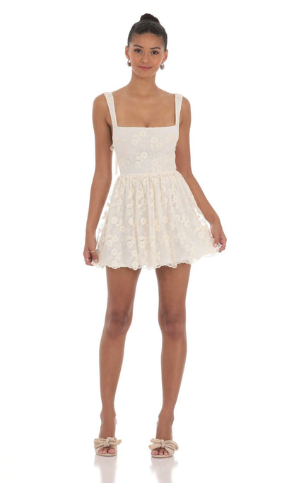 Lucy in the Sky Floral Mesh Lace A-line Dress in Cream