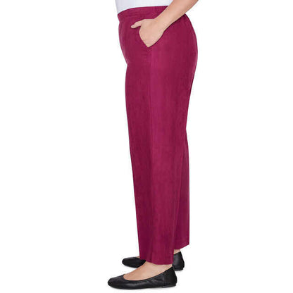 Alfred Dunner Women's Soft Microfiber Side Seam Pocket Medium Length Pant - WINE