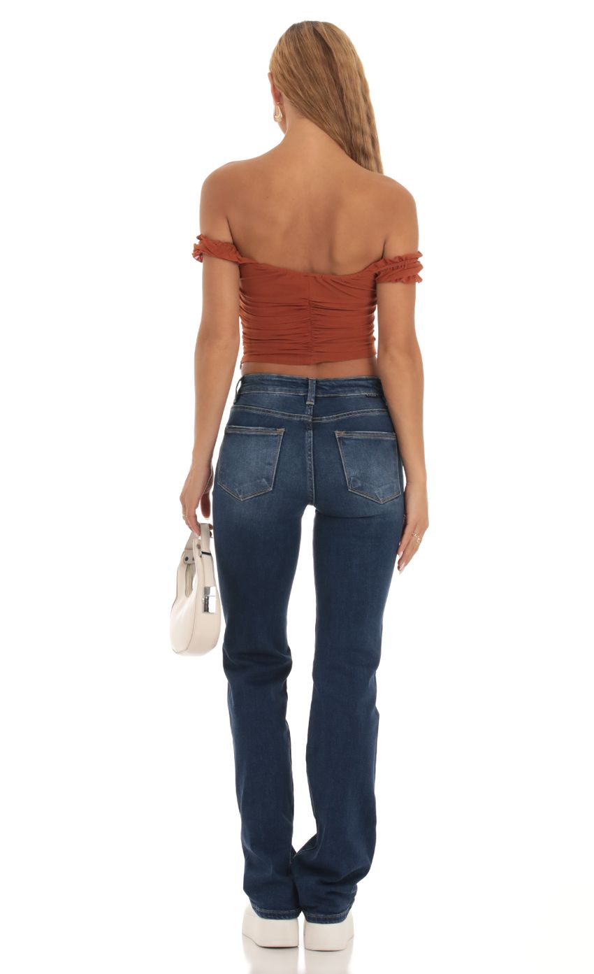 Lucy in the Sky Mesh Off Shoulder Top in Rust