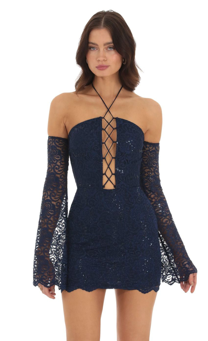 Lucy in the Sky Lace Sequin Off Shoulder Dress