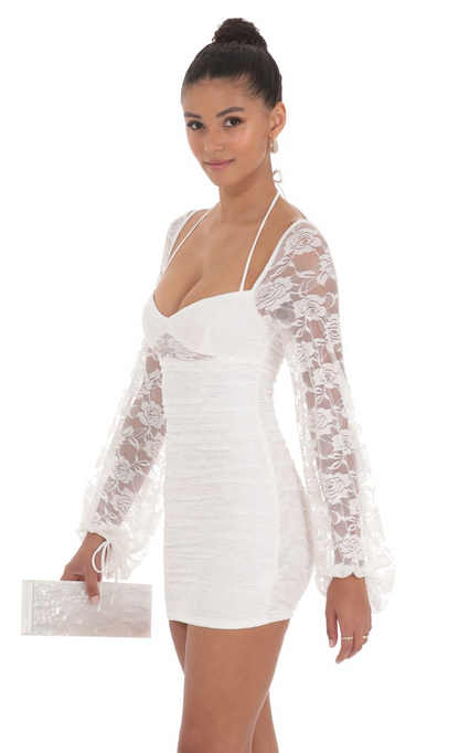 Lucy in the Sky Lace Ruched Long Sleeve Dress