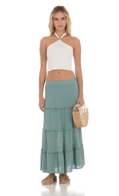 Lucy in the Sky Flowy Maxi Skirt in Sage Blue