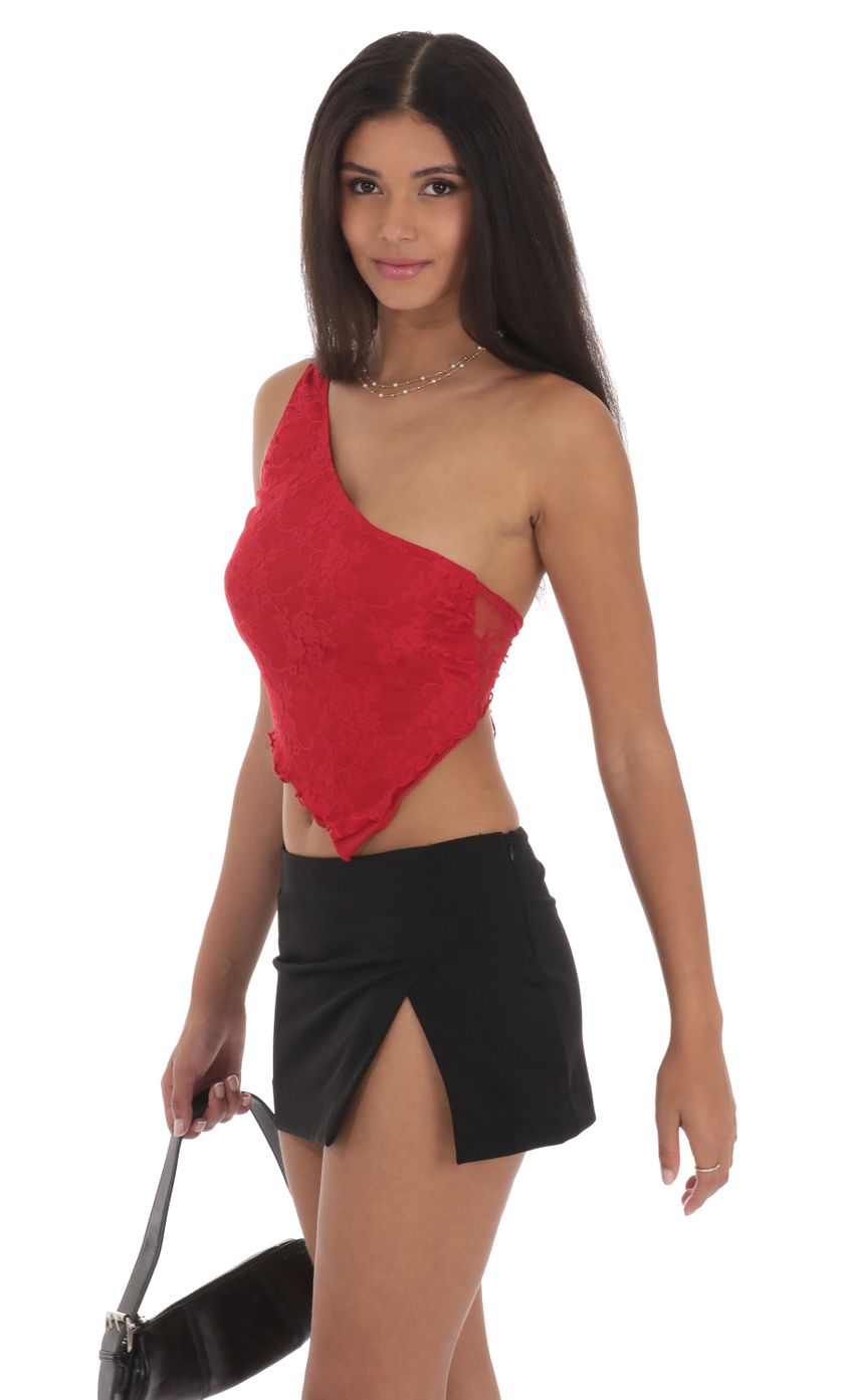 Lucy in the Sky One Shoulder Lace Top in Red