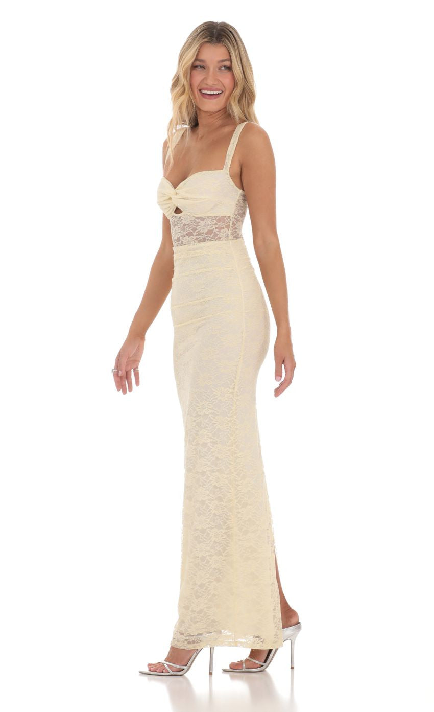 Lucy in the Sky Lace Twist Ruched Maxi Dress