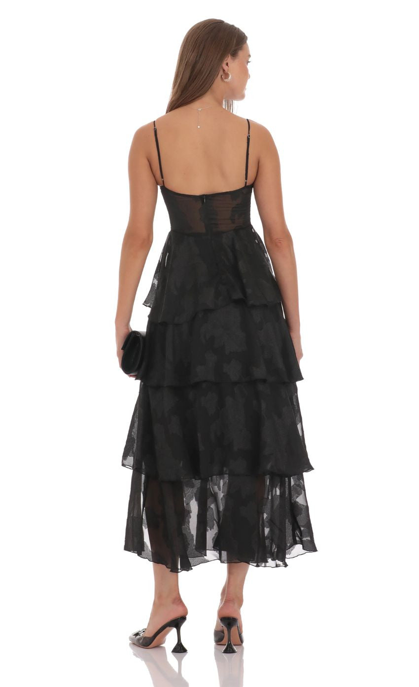 Lucy in the Sky Floral Ruffle A-line Maxi Dress in Black