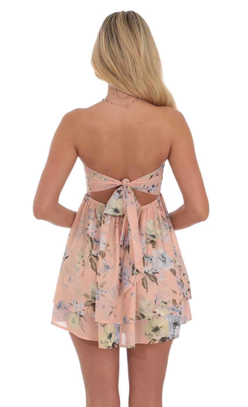 Lucy in the Sky Floral Shimmer Cutout Babydoll Dress in Pink