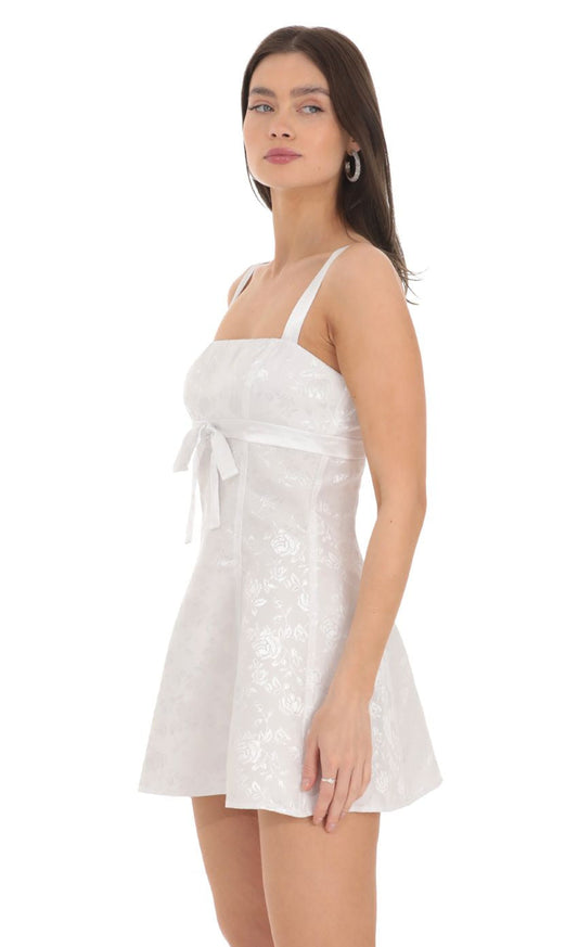 Lucy in the Sky Jacquard Satin Ribbon Dress in White