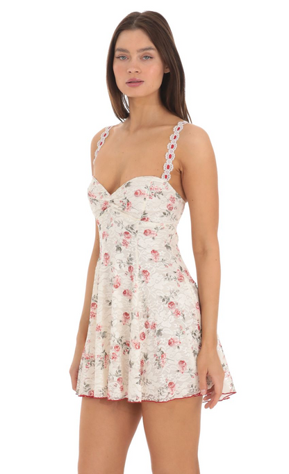 Lucy in the Sky Roses Lace Fit and Flare Dress in White