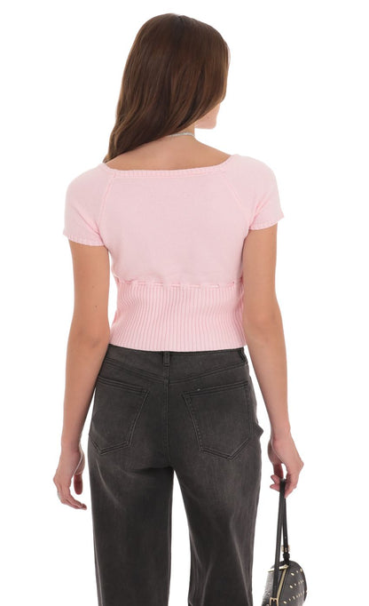 Lucy in the Sky Knit Drawstring Cinch Top in Pink