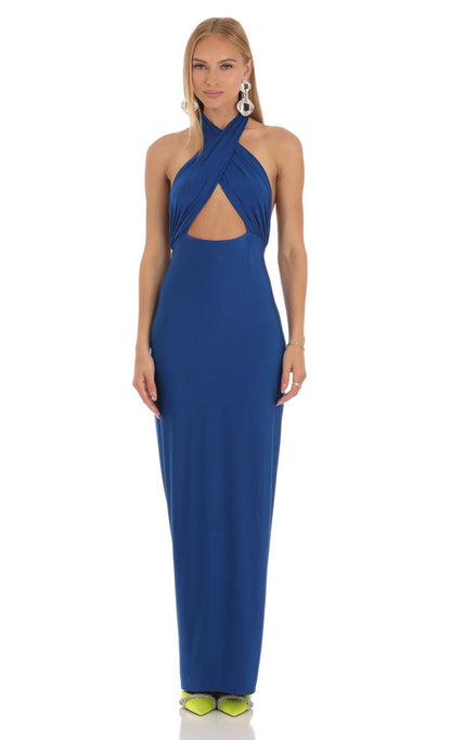 Lucy in the Sky Front Cross Halter Maxi Dress