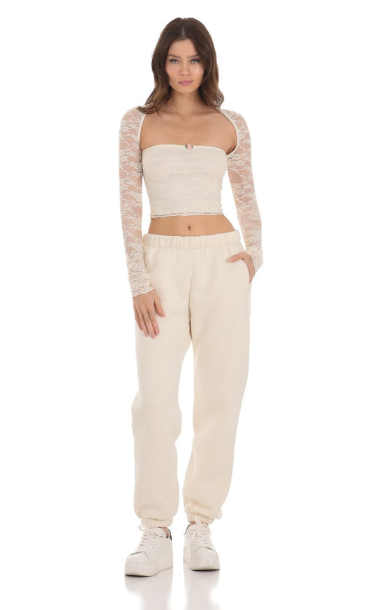 Lucy in the Sky Lace Long Sleeve Top in Cream