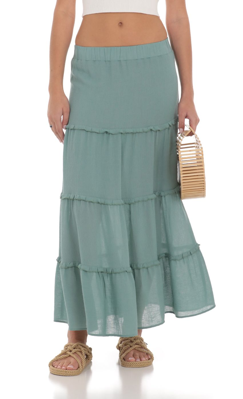 Lucy in the Sky Flowy Maxi Skirt in Sage Blue