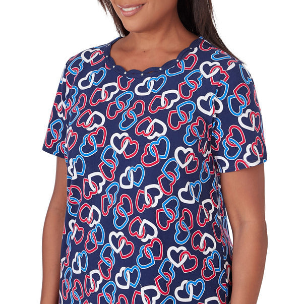 Alfred Dunner Women's Short Sleeve Linking Hearts Top