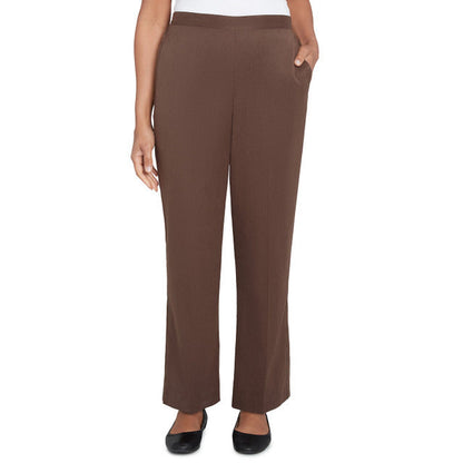 Alfred Dunner Women's Soft Microfiber Side Seam Pocket Short Length Pant - CHOCOLATE