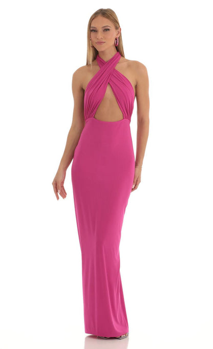 Lucy in the Sky Front Cross Halter Maxi Dress