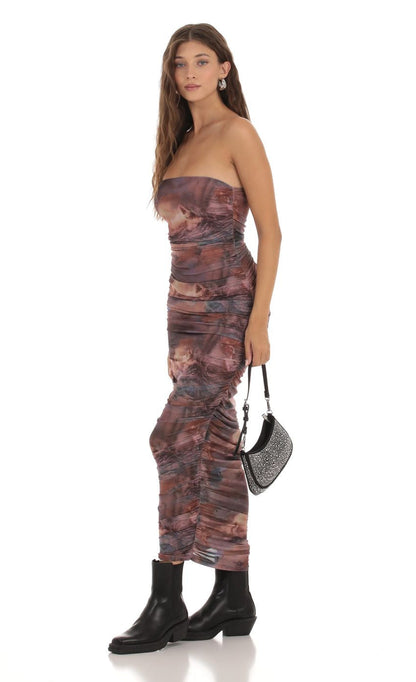 Lucy in the Sky Mesh Print Dress in Purple Blush