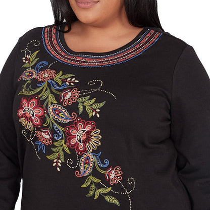 Alfred Dunner Women's Paisley Floral Embroidered Top