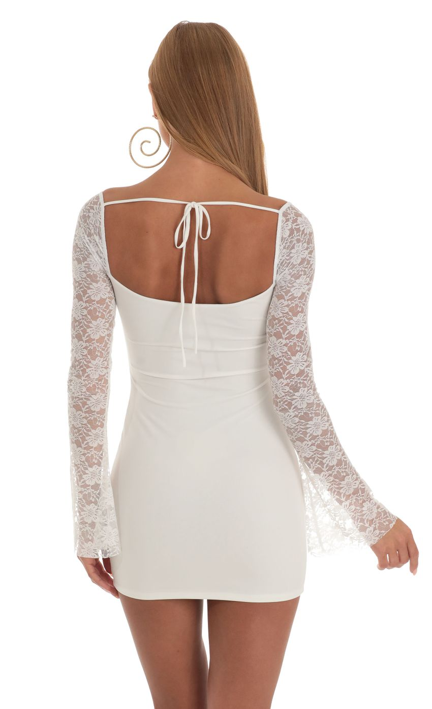 Lucy in the Sky Lace Long Sleeve Dress in White