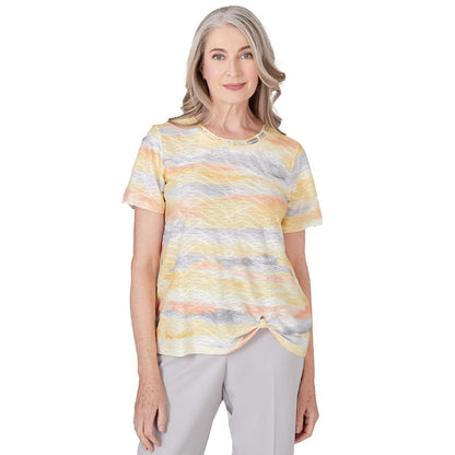 Alfred Dunner Women's Short Sleeve Crew Neck Top With Watercolor Print