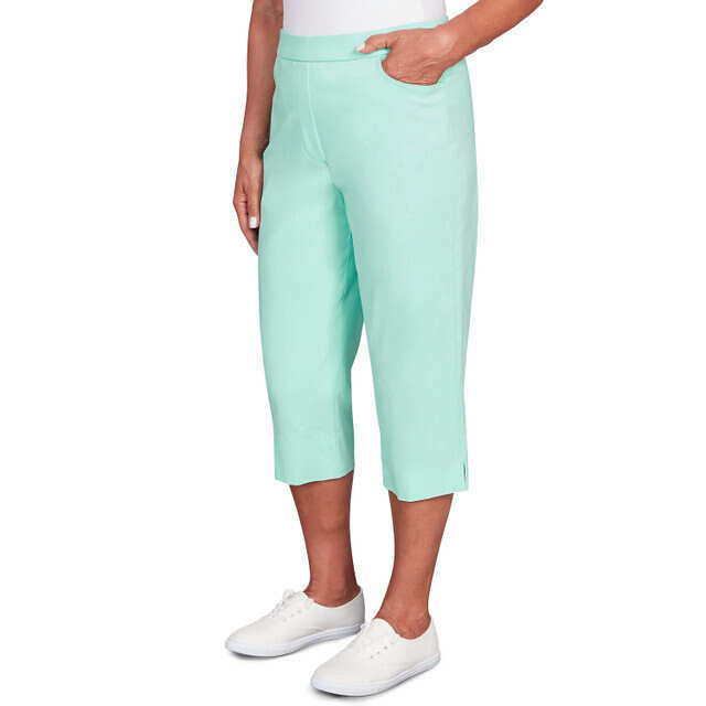 Alfred Dunner Women's Flat Front Split Hem Allure Clamdigger Pant - MIST GREEN