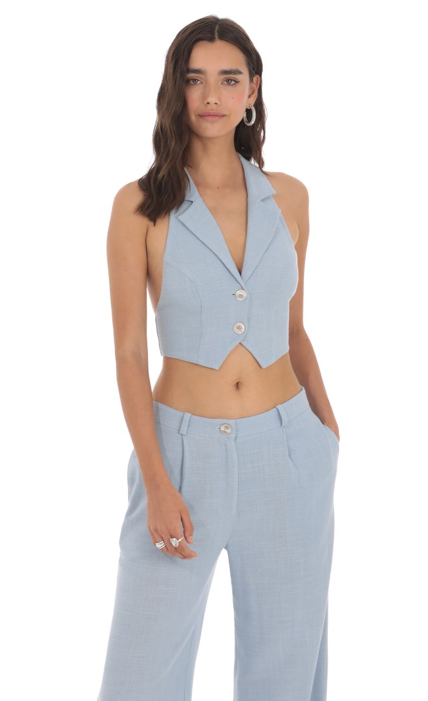 Lucy in the Sky Linen Collared Vest Top