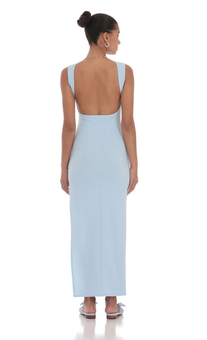 Lucy in the Sky Open Back Bodycon Maxi Dress in Light Blue