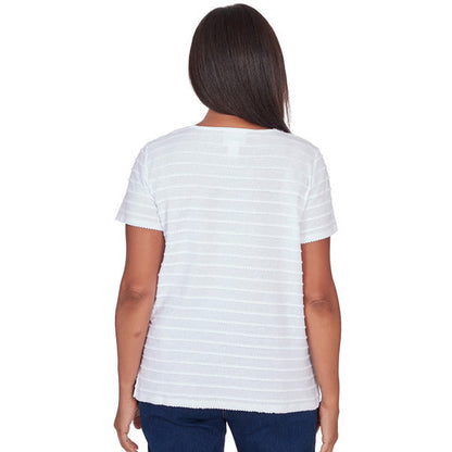 Alfred Dunner Women's Lace Neck Striped Split Hem Tee 2