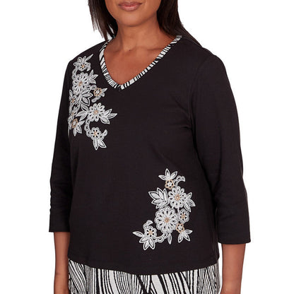 Alfred Dunner Women's Flower Top With Animal Trim