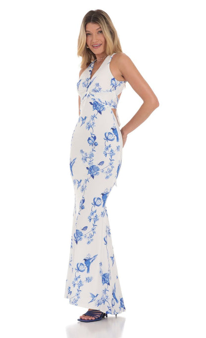 Lucy in the Sky Floral Front Twist Maxi Dress in White