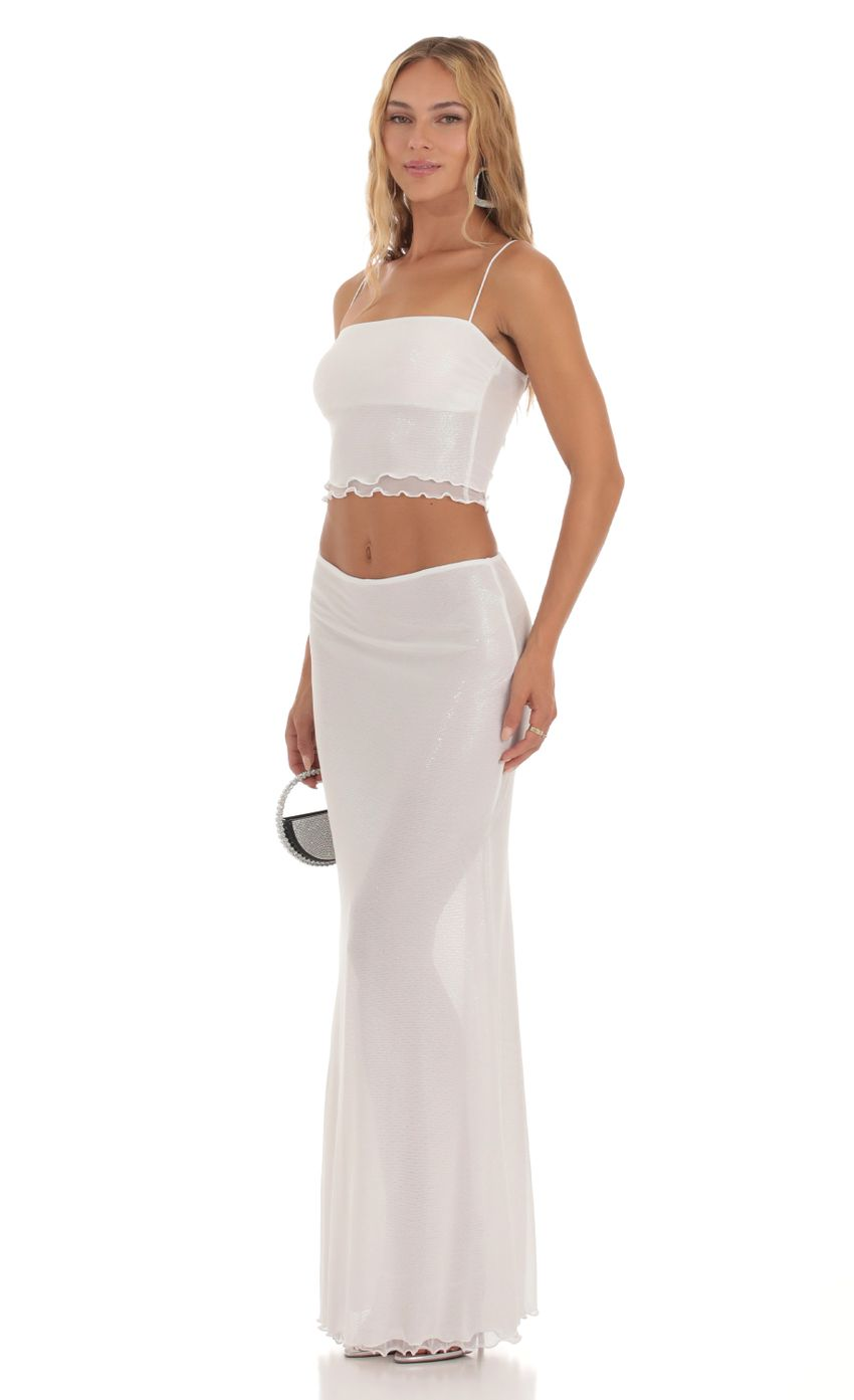 Lucy in the Sky Foiled Mesh Two Piece Set in White