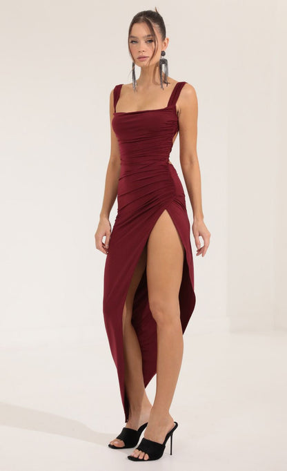 Lucy in the Sky Ruched Side Slit Dress