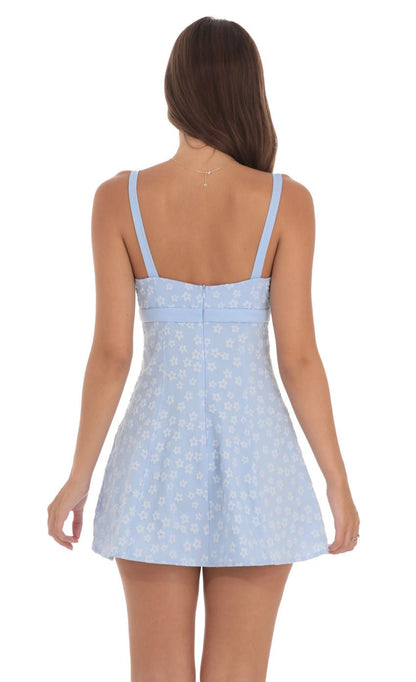 Lucy in the Sky Jacquard Ribbon Dress in Blue