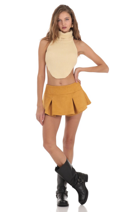 Lucy in the Sky Pleated Mini Skort in Mustard