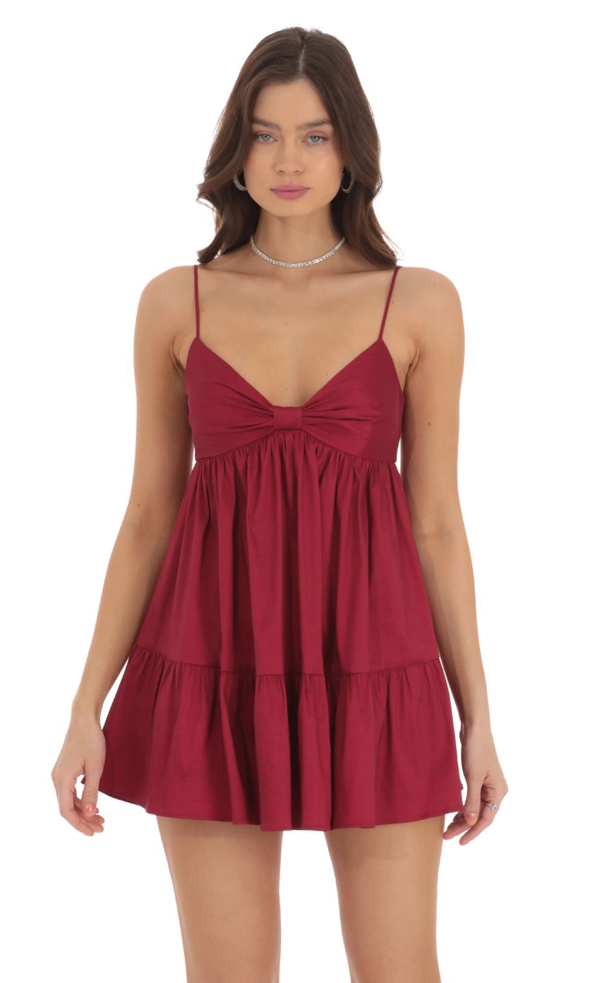 Lucy in the Sky Bow Babydoll Dress in Maroon