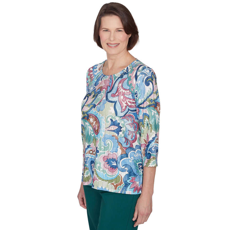 Alfred Dunner Women's Scroll Multicolor Patterned Top