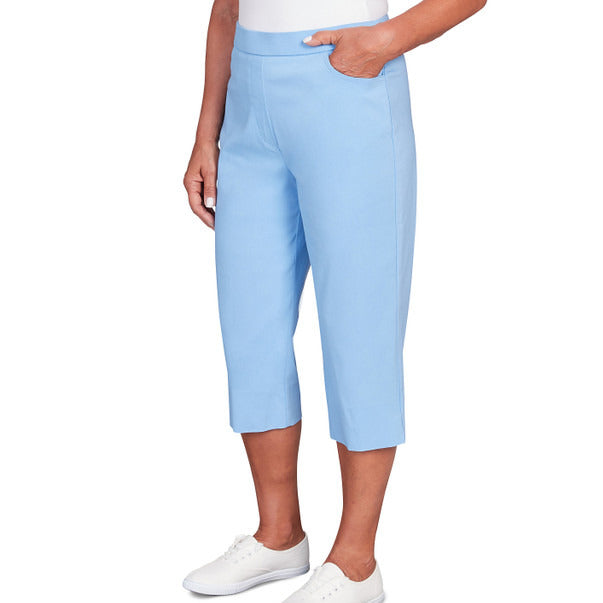 Alfred Dunner Women's Flat Front Split Hem Allure Clamdigger Pant - LAKE BLUE