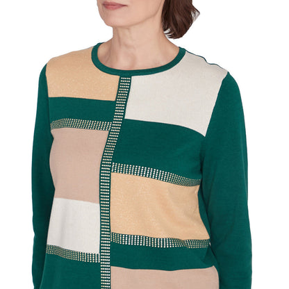 Alfred Dunner Women's Colorblock Gold Trim Sweater