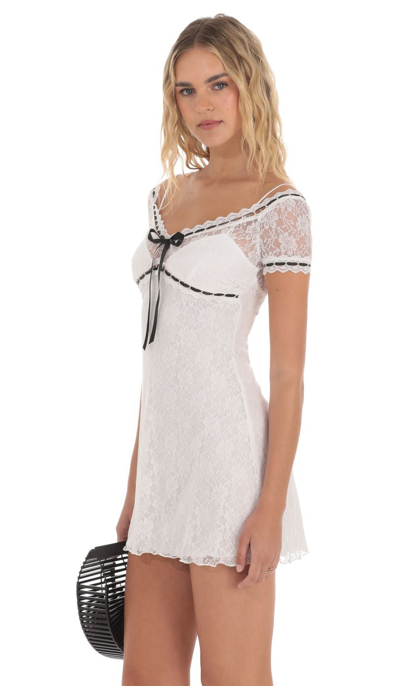 Lucy in the Sky Black Ribbon Lace Dress in White