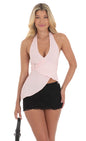 Lucy in the Sky Mesh Faux Wrap Halter Top in Pink